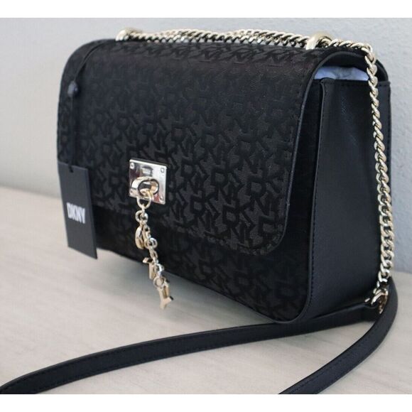 DKNY R313FE83 Women's Black Cleo Jacquard Print Chain Strap Shoulder Bag - Picture 4 of 16